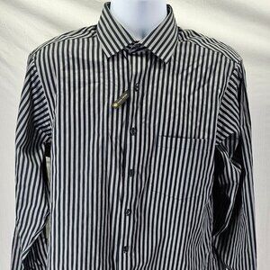 Donald Trump Signature Collection Black Striped Mens Dress Shirt 15.5 34/35